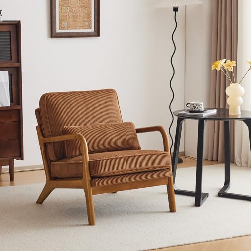 Bonnlo Fauteuil de Salon en Velours Côtelé, Chaise d'Appoint Relaxation avec Cadre en Bois,...