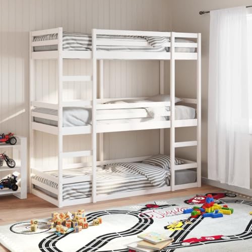 vidaXL Litera Triple de Madera Maciza de Pino Blanco 90x190 cm, litera de Tres Camas, litera de 3 Niveles, litera Triple para niños, Cama Triple