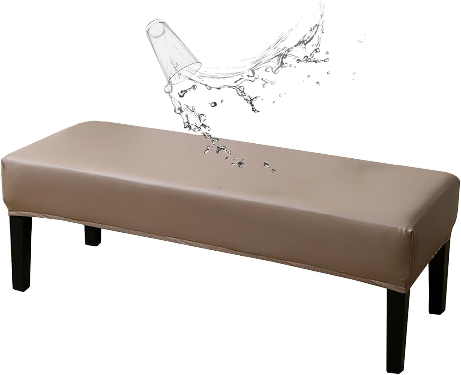 Fzkun #3 Pu Leather Dining Bench Cover, Stretch Waterproof Upholstered Bench Slipcover Rectangle Stain Resistant Spill Proof Bench Seat Protector Cover For Bedroom Kitchen (100 * 40 * 30Cm,)