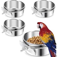 ToLanbbt 4 Pcs Stainless Steel Bird Food Bowls Bird Water Bowls with Clamp Holder, Parrot Feeding Dish Cups Parrot Cage Coop Feeders for Cockatiel Conure Budgie Parakeet Macaw Lovebird Small Animal, M