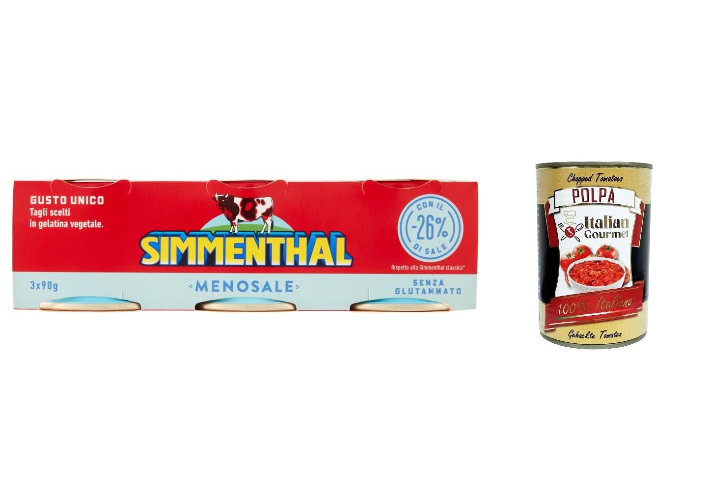 Italian Gourmet Menosale Carne Magra in Gelatina Rindfleisch 12 x 3 x 90g | Con verdure e miele, salzreduzierte Konserve mit -26% Salz, pronta per, Gesamtnettogewicht 270 g + Kostenlos Polpa 400g
