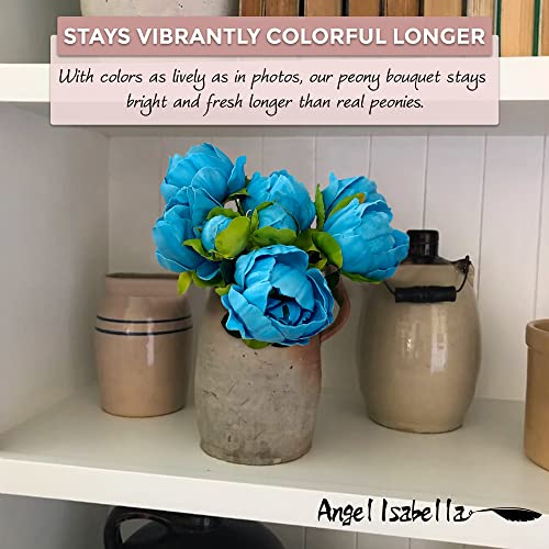 Angel Isabella Realistic Peony Bouquet - Real Touch Artificial Flowers For Decoration - Artificial Flowers Arrangements For Home, Wedding, Corsage, Boutonniere - 6 Blooms And 2 Buds, Turquoise #TOP1