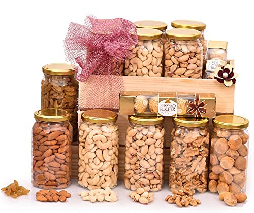 Image of NUTRI MIRACLE Rakhi Dry Fruit & Nut Gifts Box /Hamper With Fancy Rakhis For Brother /Bhai And Family Including Chocolates,650gm