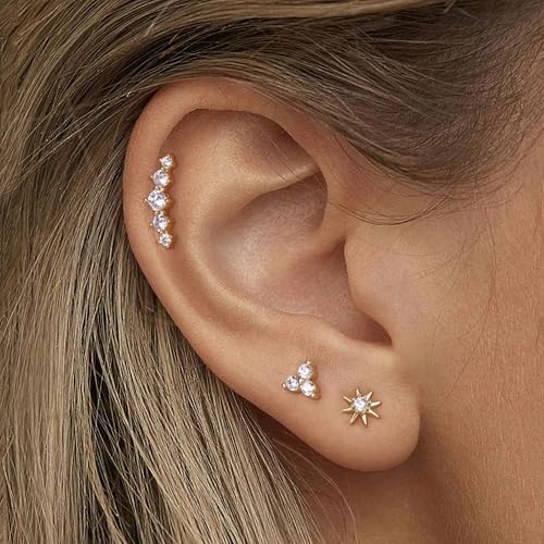Dochais 14K Gold Plated Flat Back Earrings Studs - 925 Sterling Silver Hypoallergenic Cartilage Helix Tragus Small Screw Back for Multiple Piercing4