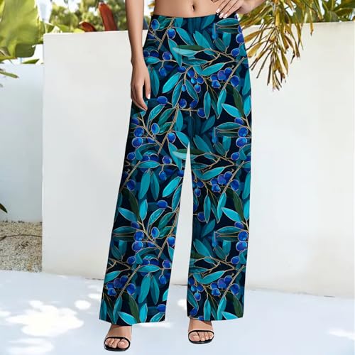 Summer Casual Elastic Waist Lounge Pants Wide-Leg Fruit Print Vacation Bottoms Women's Comfy Pajama Trousers2