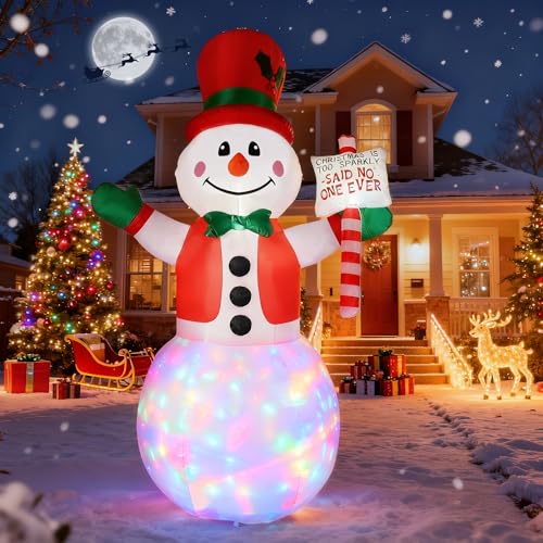 Moxled Aufblasbare Weihnachtsdeko Außen, 2,4M Schneemann Aufblasbar Dekoration mit LED-Lichtern, Schneemann Deko für Draußen, Outdoor, Hof, Garten, Rasen, Party