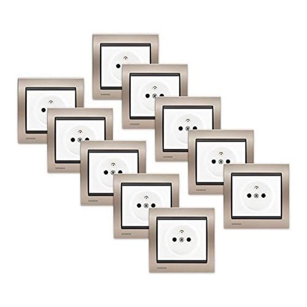 Prise de courant 2P+T Delta Iris blanc plaque métal champagne lot de 10 pièces