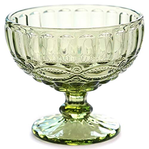 Mug Salad Bowl Glass for Dessert Mill Shake Goblet Glass Embossed Ice Cream Cup Creative Salad Plates 10 oz 300ml Home Used (Color : Flowery Green)