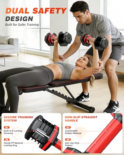 Image of Rendpas Adjustable Dumbbell Set, Quick Adjust Free Weights for Home Gym