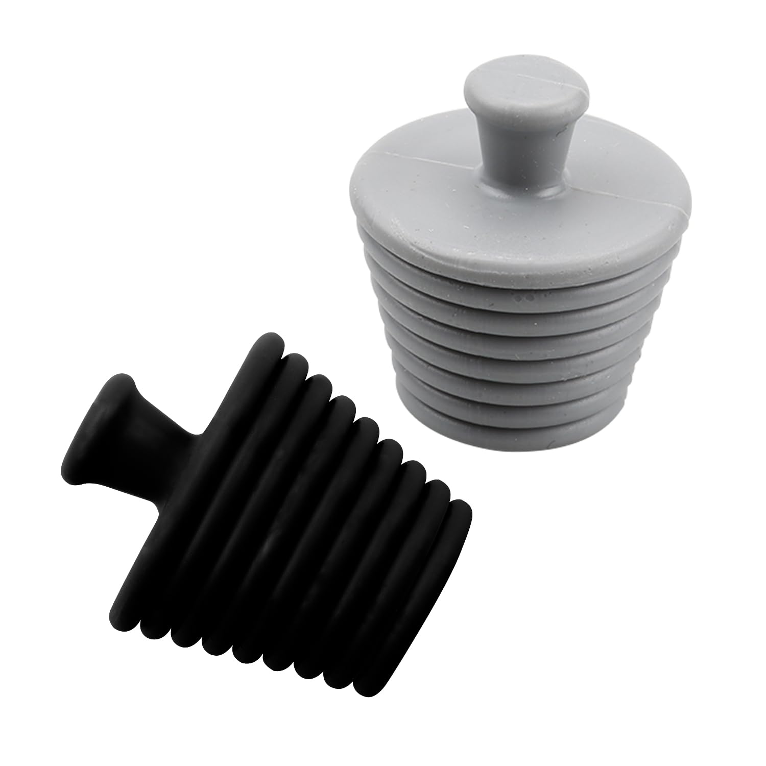 Luckious 2PCS Universal Silicone Tub Stopper, Spiral Sealing Plug - Versatile Drain Plugs for Kitchen, Bathtub, and Sink Drains in Black and Gray