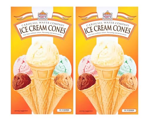 Carousel Ice Cream Cones x21pk (Pack of 2) | Vegetarian-Friendly No Artificial Colours Flavours or Preservatives Ideal for Homemade Desserts