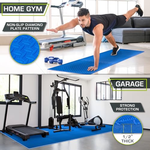 Image of ProsourceFit Exercise Puzzle Mat 1 /2-inch, EVA Interlocking Foam Floor Tiles for Home Gym, Workout Equipment, Kids Play Areas, Blue, 96 SQ FT - 24 Tiles