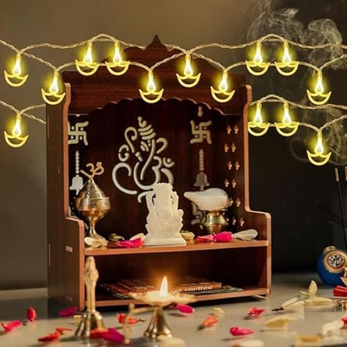 Image of XERGY Diya Shape Diwali String Lights, LED String Copper Lights with 14 Hanging Diyas (3.5m), Diya Diwali Fairy Lights Indoor Outdoor for Home Decoration (Warm White)