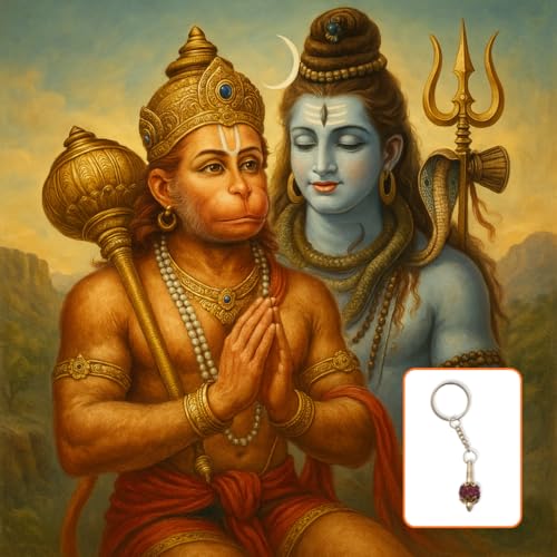 Image of Brass Gada Keyring with Rudraksh /Hanumanji Mace - Lord Hanuman Inspired Key Chain for Car, Bike & Home - Spiritual Religious Gift Accessory