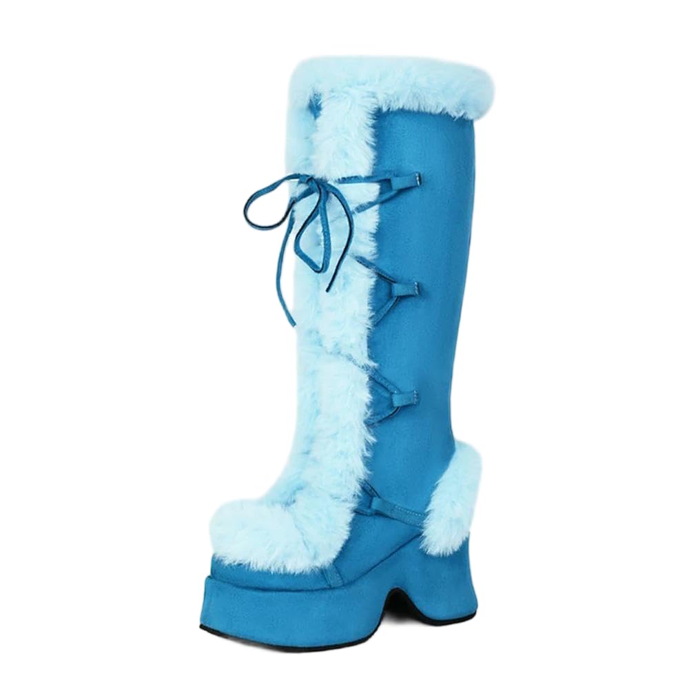 JJDFW Fluffy Warm Winter Long Boots For Women Snow Boot Faux Fur Lace-up Thick Platform Female Cosplay Christmas Shoes โ image 1