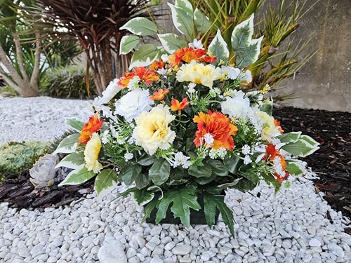 Roselynexpress Composition De Fleurs Artificielles, Lesté Ciment pour Une Parfaite Tenue à L' extérieur. Réalisé par Nos Soins, Fleurs de Qualité. Dimension -...