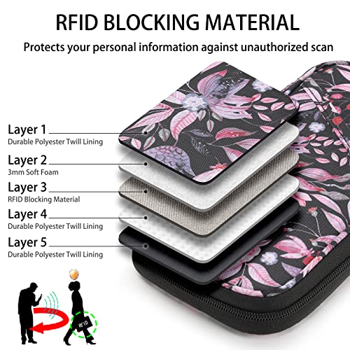 Rfid Travel Passport Holder For Family - Large Travel Passport Wallet Holder For Family Men Women, Lightweight Portable Travel Document Organizer Passport Cover With Zipper Pocket, Floral Black #TOP2