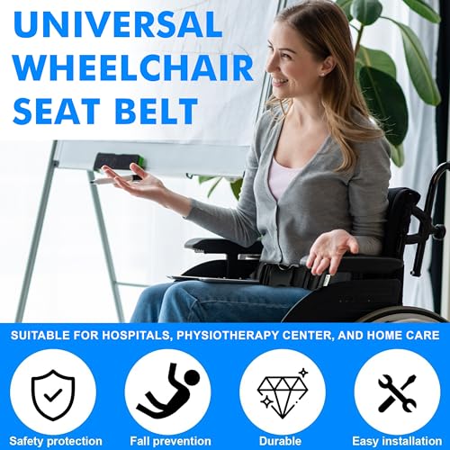 Image of OTICA Wheelchair Safety Strap Seat Belt, Adjustable Length - Black Anti-Slip and Anti-Fall Wheelchair Fixation Belt, Extra Long Size-Suitable for Obese People (Buckel belt)