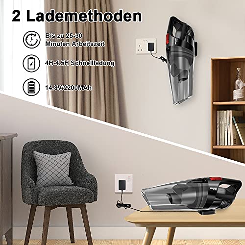 MIC Handstaubsauger 8000PA, Akku Handstaubsauger, Autostaubsauger mit LED-Licht, Wandhalterung, bis zu 30 Min, Nass… - Image 7