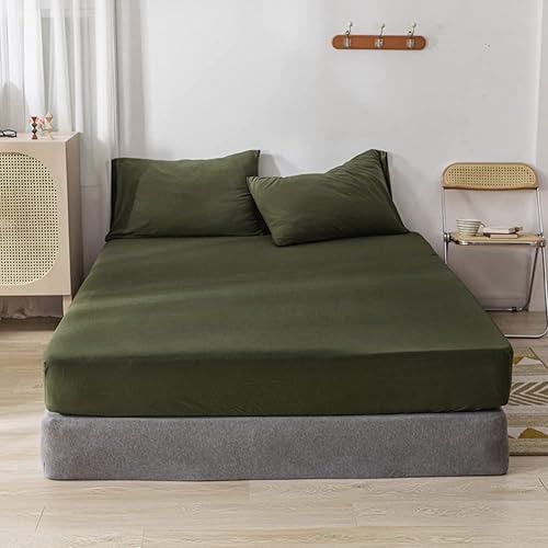 Miniatura 8 de DONEUS Dark Green Fitted Sheet King Size - 100% Cotton Jersey Sheets 3 Piece Fitted Sheets Set with 2 Pillowcases, Ultra Soft Breathable Fitted