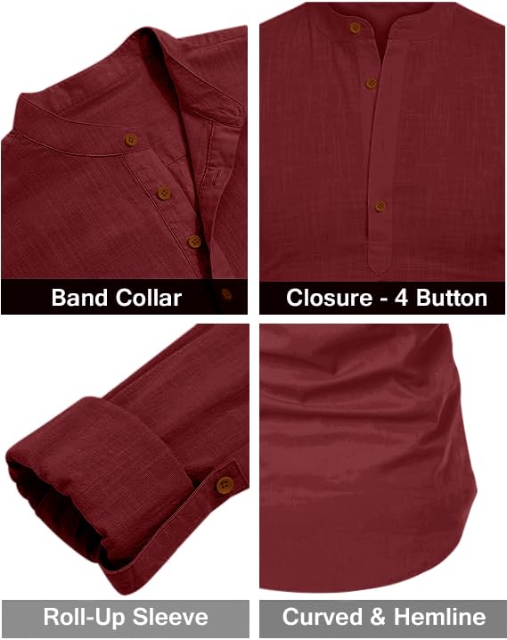 Image of ROYALSCOUT Combo of Men's Solid Cotton Blend Full Sleeve Straight Kurta Shirt (Pack of 2)