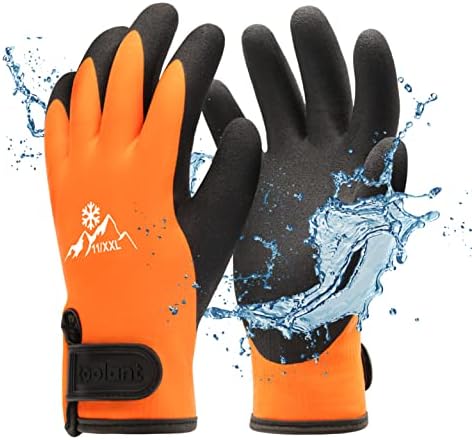 100% Waterproof Gloves for Men and Women, Winter Work Gloves for Cold Weather, Touchsreen, Thermal Gloves for Fishing, Gardening and Working in Freezer, With Grip, Orange, XX-Large