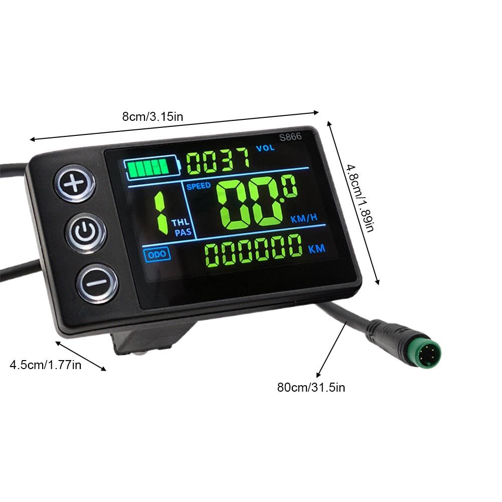 S866, contachilometri per bicicletta elettrica con display LCD, 24 V, 36 V, 48 V, pannello di controllo con display LCD, senza fili, con cavo di interfaccia a 5 pin, per modifica di bici elettriche e