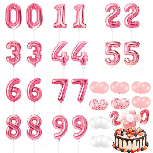Gejoy 36 Pack 5 Inch Mini Number Balloon Foil Cake Topper Number Avoid Violent Hitting 0-9 Balloons Set with Inflation for Birthday Party Engagement Anniversary Baby Shower Decor(Rose Gold)