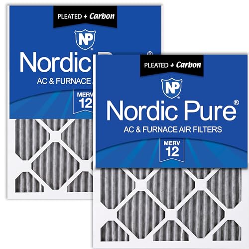 Image of Nordic Pure 10x24x1 Pleated MERV 12 Plus Carbon Air Filters 2 Pack | Actual Size: 9 1 /2 x 23 1 /2 x 3 /4 Made in USA, Advanced HVAC Furnace Filtration, Pet & Household Odor Control