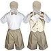 LEADERTUX Baby Kid Toddler Boy Formal Event Suit Khaki Shorts Shirt Hat Vest Set Sm-4T (4T, Champagne)