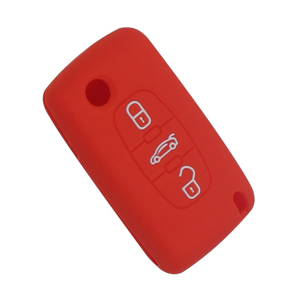 Coque En Silicone Pour Clé Peugeot/Citroën 2010-2024 - Protection 3 Boutons (Noir Ligne Rouge) - Écologique Et Lavable