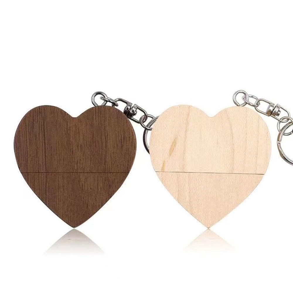 10 PZ chiavette USB 2.0 da 64GB Flash Drive memoria USB stick in legno a forma di cuore (2.0 64GB, Heart Shape-1)