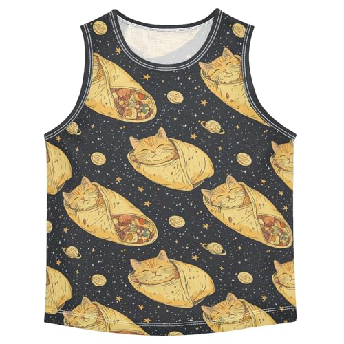 Boys Tank Top Shirts Cartoon Cat and Taco Sleeveless T-Shirts Crew Neck for Kids Clothing Children