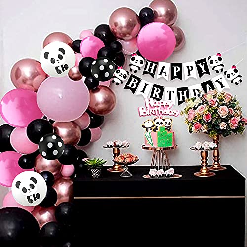 Laventy 28 Pcs Panda Birthday Decoration For Girl Panda Birthday Balloon Panda Birthday Party Supplies For Girl Panda Cake Decoration Panda Birthday Banner For Girl #TOP1