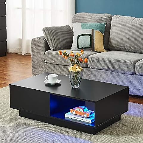 Panana Black Coffee Table with LED Light Cover