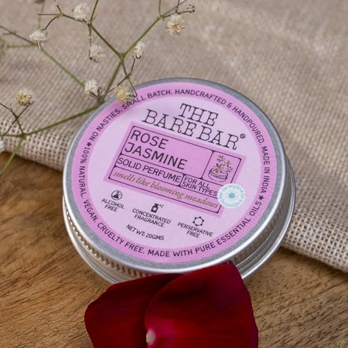 Image of The Bare Bar Rose Jasmine Solid Perfume - 20gm | Floral Fragrance| Odor & Sweat Control | Natural formula and Chemical free| Good for all skin types | Travel Mini Size Solid Perfume for Men & Women