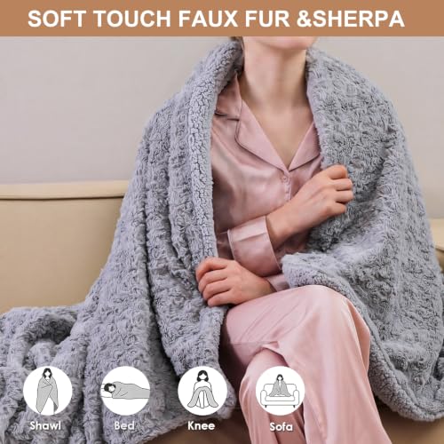 Dowin Faux Fur Electric Throw Blanket,Heated Blanket Throw,Light Grey - image 2