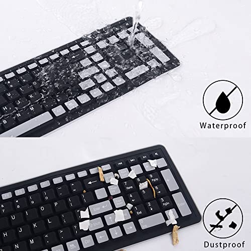 Tehdycu 2.4G Wireless Silicone Keyboard, Portable Keyboard For Laptop, Pc, Notebook And Travel, Flexible Foldable And Rollup Keyboard, Waterproof, Dustproof And Lightweight, Full Size 107 Keys Black #TOP2