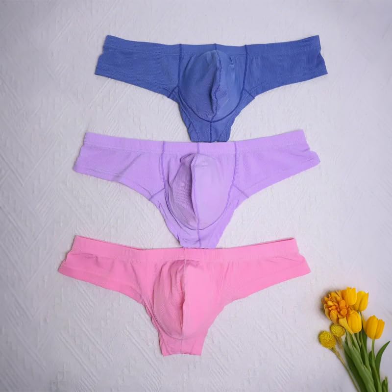 3Pcs Men's Solid Trendy Underwear, Breathable Stretchy Briefs, Casual Underpants