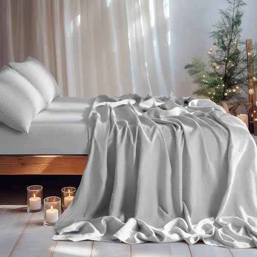 Image of LBRO2M 100% French Pure Linen Sheet Set 4Pcs, 16 inch Deep Pocket Cal King