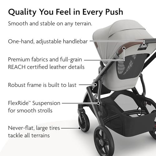 Image of UPPAbaby Vista V3 Convertible Single-to-Double Stroller for Baby & Toddler, 30+ Configurations, Car Seat Compatible, All-Wheel Suspension, XL Basket - Savannah (Pearl Grey Jacquard /Carbon Frame)