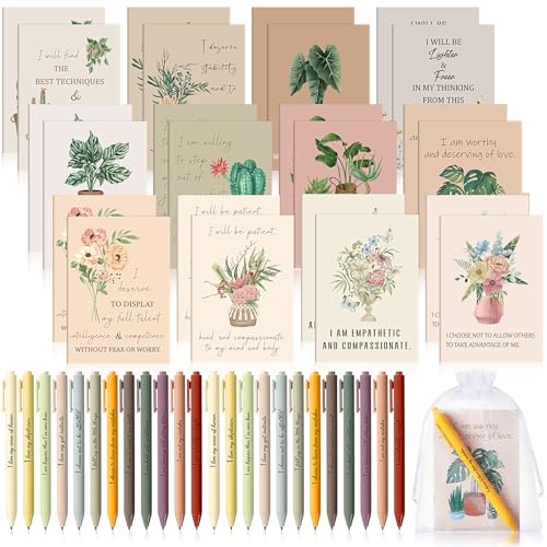 Image of Mooliwe 48 Pcs Positive Affirmation Gift Set Gratitude Notebooks with Pens Small Bags Motivational Encouragement Notepads Daily Affirmations Journal for Women Stress Relief Self Care (Flower)