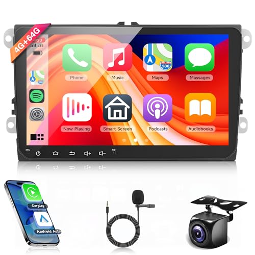 4G+64G sans Fil Carplay Android 13 Autoradio 2 Din pour VW Golf 5 6 Passat Polo Tiguan Touran Skoda Caddy Seat 9 Pouces Autoradio avec Android Auto GPS Navi WiFi...