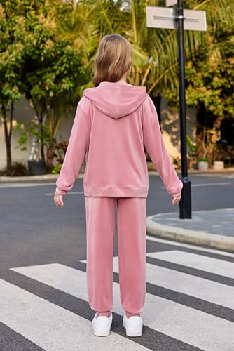 Arshiner 2 Piece Outfits for Girls Velour Tracksuit Hoodie and Jogger Set Sweatsuit Athletic Clothes Sets4