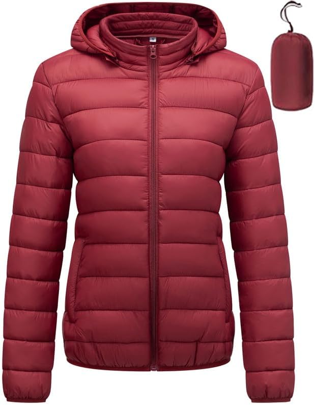 KVE Women's Hooded Packable Ultra Light Coat Warm Short Puffer Jacket