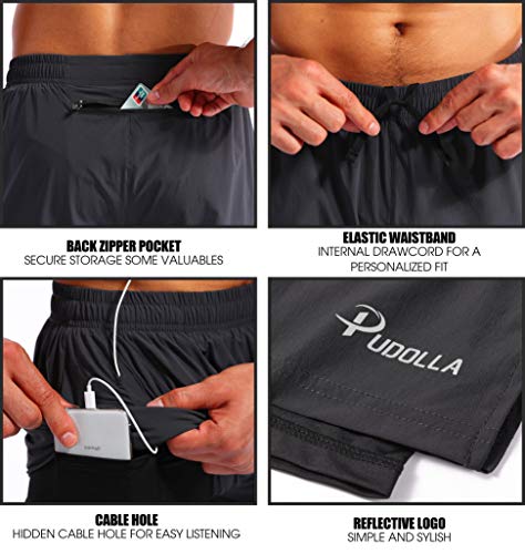 Image of Pudolla Men's 2 in 1 Running Shorts 5 inch Quick Dry Gym Athletic Workout Shorts for Men with Phone Pockets