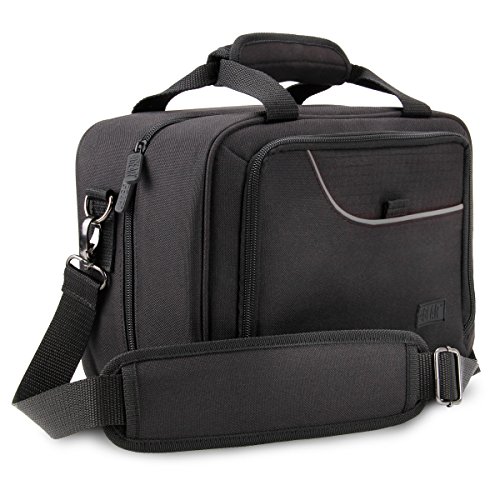 USA-Gear-Electronics-Travel-Organizer-Tech-Bag-Case-Custom-Accessory-Storage-Compartments-Adjustable-Shoulder-Strap-Padded-Interior--Works-wTablets-Travel-Projectors-More