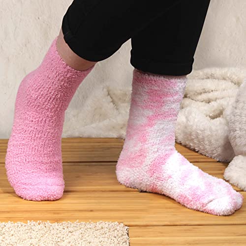 BambooMN Women's Girl Fuzzy Warm Fluffy Tie-Dye Colorful Fun Crew Socks - 2 Pairs4