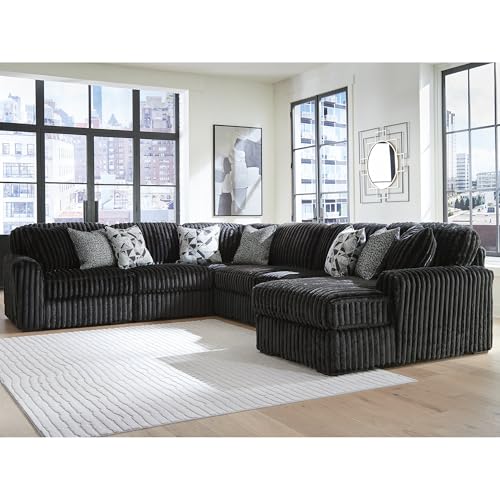 Image of Signature Design by Ashley Large 6-Piece Sectional Couch, Black Corduroy