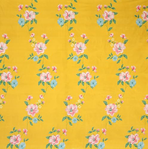 Image of KAWI King Size Microfiber All Over Elastic Fitted Double 220 TC Floral Bedsheet Cotton Feel (72 inchX78 inch X 6 inch) with 2 Pillow Covers, Color- Yellow Folral Print